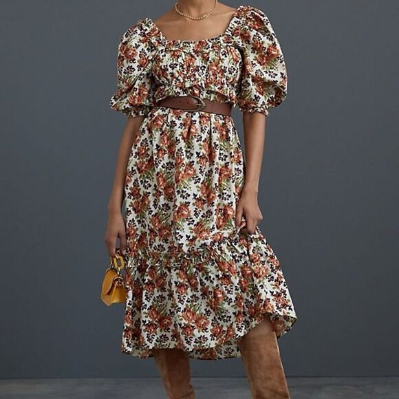 Love the Label fall floral puff sleeve maxi dress small - Picture 1 of 4